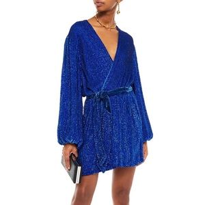 Women's Retrofête Belted Velvet-trimmed Sequined Gabrielle Mini Dress Royal Blue
